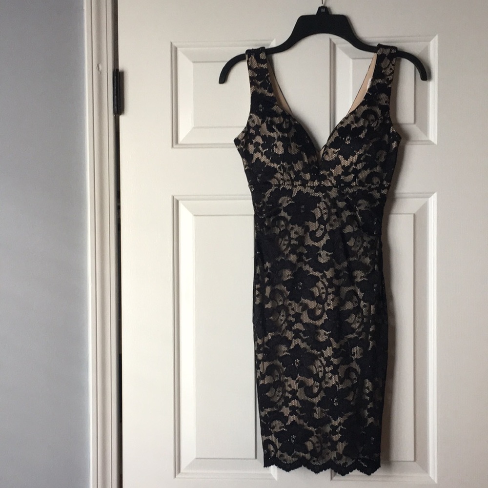 Black lace with nude lining slip on dress